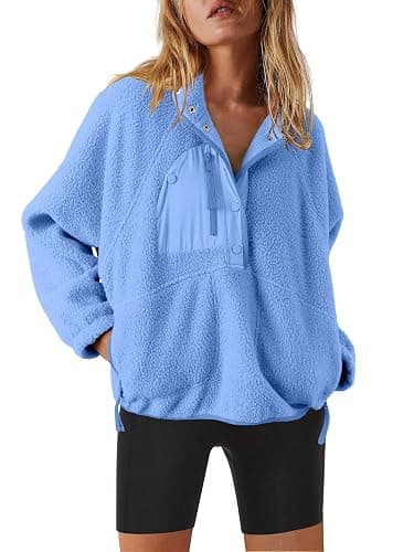 Nirovien Womens Fleece Pullover Long Sleeve Sherpa Jacket Button Down Fuzzy Sweatshirt Warm Outwear with Pockets - Image 1
