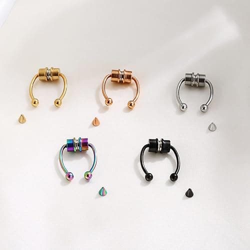5pcs Magnetic Stainless Steel False Horseshoe-shape Nose Hoop for Party - Non Piercing Septum Nose Ring Gift for Men & Women thumbnail 3