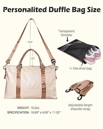 Vogewood Gifts for Teen Girls 16-18, Cheer Stuff for Girls, Travel Duffel Bag, Weekender Bag, Women, Birthday Gift for Daughter, Tween Gifts 10-12 Girls Trendy Teen Girl Stuff Gifts (Letter B) - Off-white - B thumbnail 3