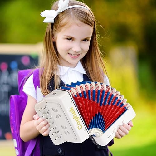 Coghek Kids Accordion For Kids 10-Key Mini Accordion Instrument Toy White | Portable children’s accordion musical instrument for beginners, educational music toy gift for creative music learning thumbnail 3
