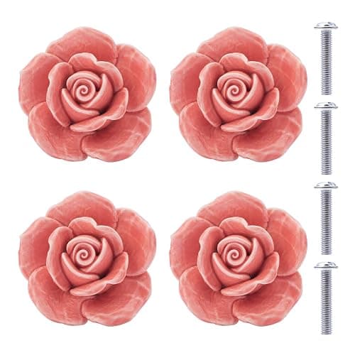 NAKUPENDA Boutons en Céramique 4 Pièces Boutons de Tiroir en Céramique Fleur de Fleur Ros Boutons de Meubles Rose en Porcelaine pour Tiroirs Armoires Portes de Placard (Rose) - Image 1