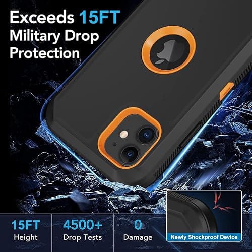 Aimoll-88 for iPhone 11 Case, with Built in Screen Protector Heavy Duty Drop Protection, Full Body Rugged Shockproof Dust Proof 3- Layer Tough Protective Phone Cover for Apple iPhone 11 Black/Orange thumbnail 5