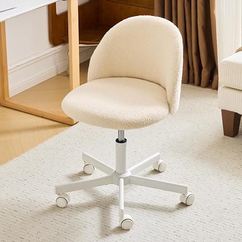 VINGLI Candy Chair Armless Cute Desk Chair,Comfy Small Office Chair with Wheels,Vanity Chair Lumbar Support,Teddy Adjustable Rolling Swivel Computer Task Chair for Home Office,Bedroom,Creamy Beige - Image 1