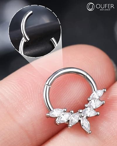 OUFER 16G Septum Rings Hoops, 316L Stainless Steel Septum Piercing Jewelry, Paved Shiny Clear CZ Cartilage Earrings, Helix Conch Daith Piercing Jewelry for Women and Men thumbnail 3