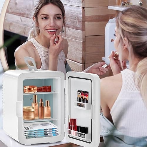 Electactic Compact Mini Fridge, 15 Can Portable Small Refrigerator with AC/DC Adapters, 10 Liter / 2.6 Gal Small Cosmetics Cooler for Beverage, Food, Skincare, Bedroom, Dorm, Office and Car, White - White - 10L(15 Cans) thumbnail 2