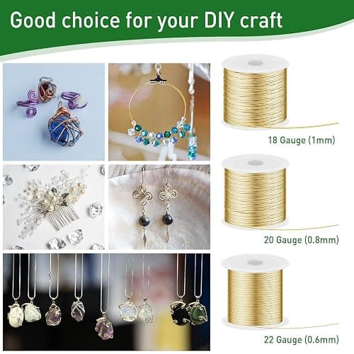 3 Rolls 18/20/22 Gauge Craft Wire for Jewelry Making Aluminum Wire with Ring Sizer Pliers for Jewelry Making(Gold) thumbnail 6