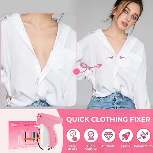 Stitch Gun for Clothes - Handheld Stitch Gun Quick Clothing Fixer - Tagging Gun - Includes 6 Needle, 1000 Black Fasteners & 1002 White Fasteners thumbnail 5