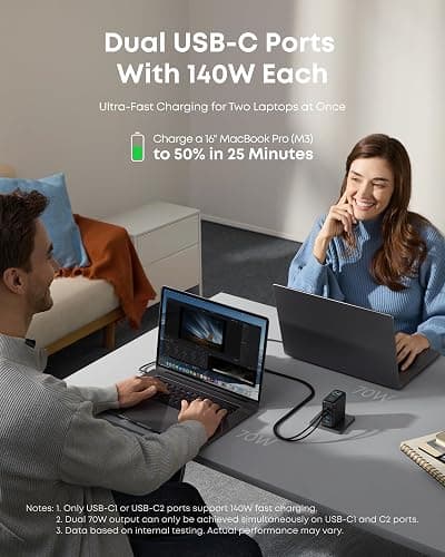 Anker Laptop Charger, 140W MAX USB C Charger, 4-Port Multi-Device Fast Charging, Advanced GaN Power Adapter, Intuitive Touch Controls, for MacBook, iPhone 17/16 Series, Samsung Galaxy, Pixel, and More thumbnail 3