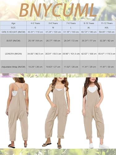 Bnycuml Girl's V Neck Sleeveless Jumpsuits Spaghetti Straps Harem Long Pants Rompers With Pockets (5-14 Years) thumbnail 6
