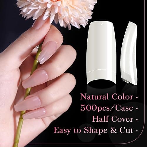 krofaue 500PCS Half Cover False Nails Tips - Acrylic Nail Tips 10 Sizes Lady French Style Acrylic Artificial Tip Manicure with Box for Nail Tips Art Salons and Home DIY thumbnail 6