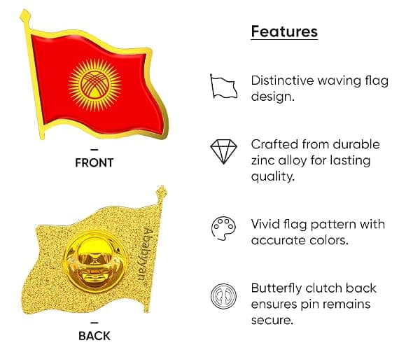 Kyrgyzstan Flag Lapel Pin - Enamel Metal National Badge | World Travel Souvenir Gifts for Men & Women | Country Flag Patriotic Brooch Bulk Pack of Pins for Hat, Tie, Clothes, Backpack (1pc) thumbnail 3