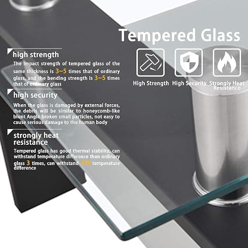 IANIYA Coffee Table with Metal Tube Legs, Glass and Rectangle End Table for Livingroom (Black) thumbnail 7