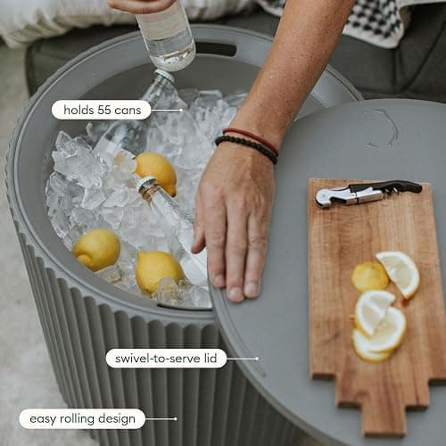 Veradek 21in Outdoor Cooler Side Table, Modern, Stone-Plastic Composite, Gray, Weather Resistant, Made in Canada thumbnail 6