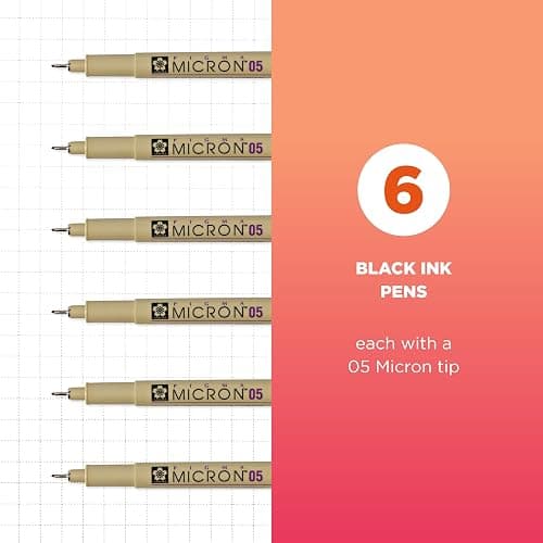 Sakura Pigma Micron Fineliner Pens - Archival Black Ink Pens - Pens for Writing, Drawing, or Journaling - Black Ink - 05 Point Size - 6 Pack thumbnail 2