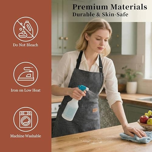 ARBINSON 2 Pack Cooking Aprons Adjustable Bib Apron for Women with 2 Pockets, Kitchen Restaurant Men Chefs Aprons thumbnail 5