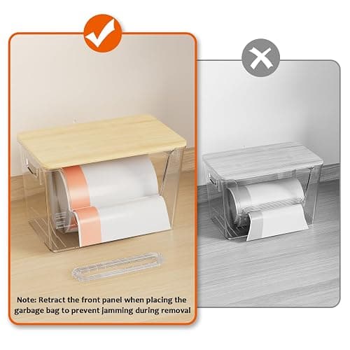 Delamu 2 Set Pantry Organizers and Storage, Trash Bag Holder Under Sink Organizer for 4-13 Gal Bags, Trash Bag Dispenser with Bamboo Top for Onion, Potato, Garlic, Clear (11-7/32"L*7" W*7-1/8"H) thumbnail 7