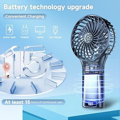 QQT Mini Handheld Fan,4 Speed Adjustable Portable Battery Operated Fans,USB Rechargeable Desk Fan with Mirror,Max 20 Hrs Hand Fan For Travel Office Outdoor Women Men (Pink) - Pink thumbnail 4