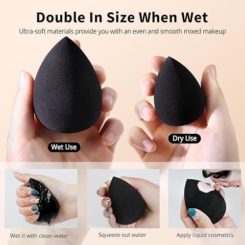 BEAKEY Makeup Sponge Set, 5 Pcs Black Foundation Blending Beauty Sponge, Boun Boun Sponges Flawless for Liquid, Cream, and Powder, Latex-Free and Vegan Makeup Sponges thumbnail 5