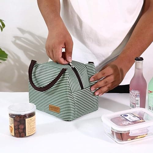 2PCS Lunch Bags Reusable Lunch Tote Bags Portable Lunch Cooler Bag Lunch Holder Insulated Lunch Box Bag for Picnic Office Beach (Green+Red) thumbnail 2