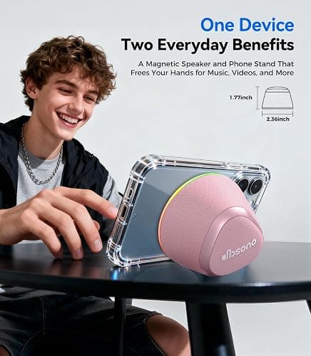 Portable Speaker Phone Stand Gifts: Easter Basket Stuffers for Teens Adults, 2 in 1 Magnetic Bluetooth Speakers, Loud Sound IPX5 Waterproof/9 Light Modes/TWS, Home/Office/Travel Essentials-Rose Pink thumbnail 4