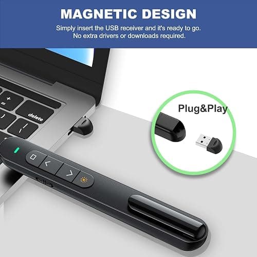 QUI Presentation Clicker for PowerPoint, RF 2.4GHz USB Wireless Presenter Remote with Volume Control, PowerPoint Clicker Slide Advancer for Mac, Windows, Laptop, Keynote thumbnail 4