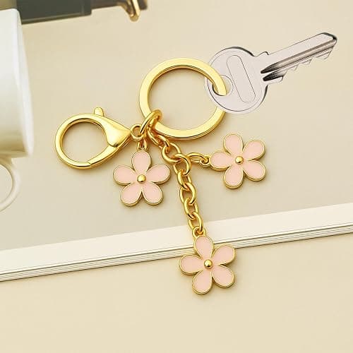 Qubusm 3Pcs Cute Keychain for Women, Flower Enamel Charm Keyring for Handbag Backpack Purse（White,Pink,Black thumbnail 5