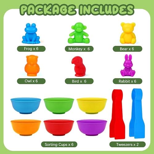 BBLIKE Montessori Education Set: Kids Animal Sorting Toy with Bowl, Tweezers & Color Sorting Math Toys for 2-6 Year Olds thumbnail 6