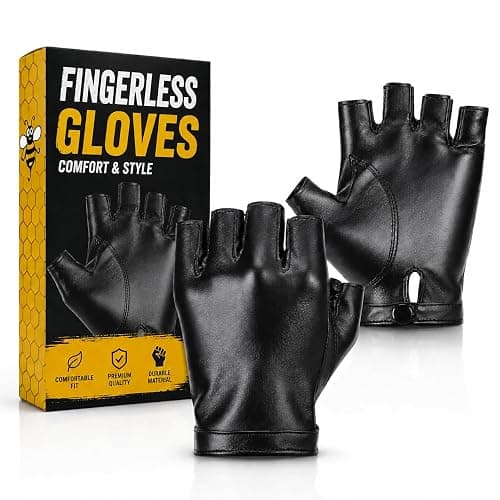 Black Fingerless Gloves Costume for Women, PU Leather Accessories Cosplay | Car Driver Race Spy Biker Faux Halloween Hand Men Mens Cheap Finger Fingers Glove Less Racer Short Without Brown Possible - Image 1