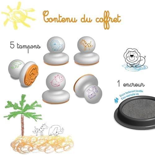 Créa Lign | Mes Premiers Tampons Animaux de la Savane | Coffret Créatif pour Tout-Petits dès 12 Mois | 5 Tampons en Mousse + 1 Encreur Lavable | Développe la Motricité Fine et la Créativité thumbnail 3