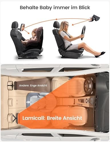 Lamicall Spiegel Auto Baby Rückbank - [2026 Haken Clip] Bruchsicher Autospiegel Baby Rücksitz, 360° Drehbar Babyspiegel Rücksitzspiegel, Kopfstützen Auto Spiegel für Baby&Kinder mit 175° Konvexspiegel thumbnail 6