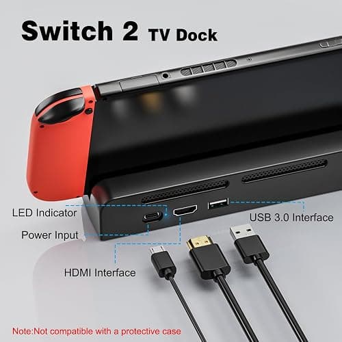 Tendak Switch Dock for Nintendo Switch 2, Portable Docking Station with 4K@60Hz HDMI Output/USB 3.0 Port/Type C Port, Replacement for Official Dock (Compatible with Nintendo Switch 2 only) thumbnail 4