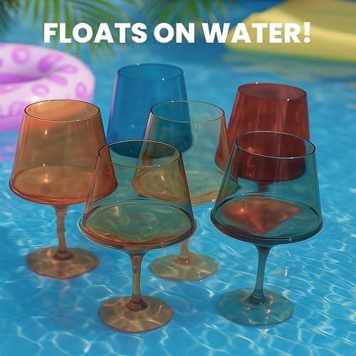 European Style Plastic Crystal, Stemmed Wine Glasses | Set of 6 | Acrylic Tritan Drinkware, Unbreakable Muted Color Shatterproof BPA-free, Reusable, Floating Pool & Indoor & Outdoor, Hand Wash 15oz thumbnail 7