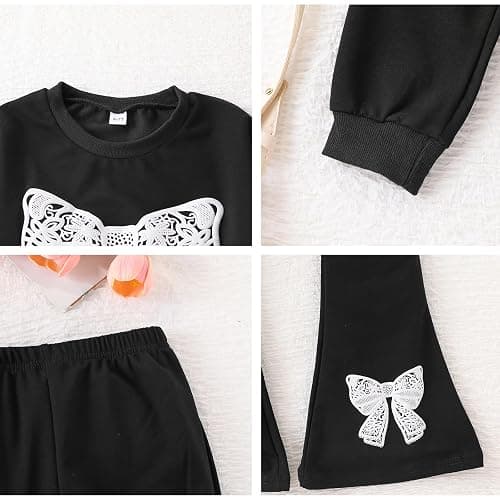 Vitalique Girls Clothes Fall Long Sleeve Lace Bow Print Sweatshirt Flared Pants 2PCS Set Little Girl Outfits Size 6-14 thumbnail 6