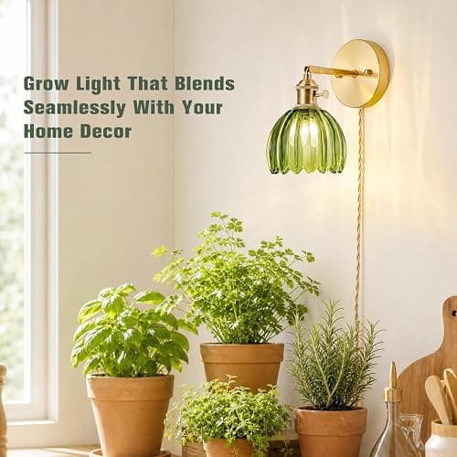 LINSEEDS Wall Mounted Grow Lights for Indoor Plants with Vintage Tulip Glass Shade, Switch and Power Cord, Decorative Hanging Plants Light for Growing thumbnail 9