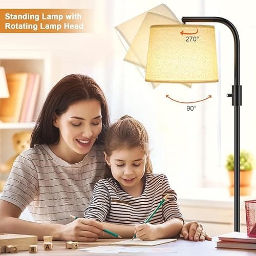 Ambimall 𝐅𝐮𝐥𝐥𝐲 𝐃𝐢𝐦𝐦𝐚𝐛𝐥𝐞 Floor Lamp - Floor Lamps 9W 𝐋𝐄𝐃 Light Bulb Included, Standing Lamps for Living Room with Adjust Head, Modern Standing Tall Light Rotary Switch for Office - A:Black and Linen Beige thumbnail 4