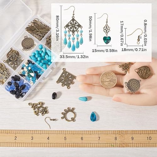 SUNNYCLUE 1 Box 10 Sets Chandelier Earring Making Kit Tibet Style Bohemian Charms Boho Earrings Bulk Lucky Turquoise Bead Glass Beads for Jewelry Making Kits DIY Dangle Earrings Women Adult Supplies thumbnail 4