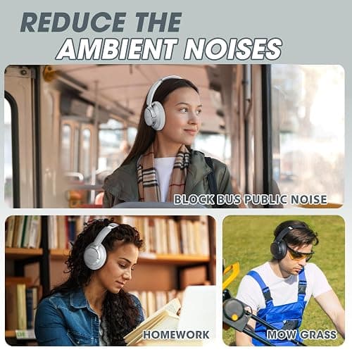 BERIBES Upgraded Hybrid Active Noise Cancelling Wireless Headphones with Transparent Modes,70H Playtime Bluetooth Headphones Wireless with Mic, Deep Bass,3.5MM Cable,Soft-Earpads,Fast Charging-Silver - Silver thumbnail 7