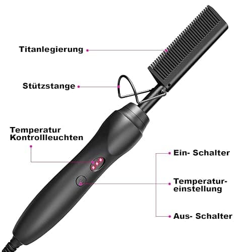 PREMIUM Professional Wunderkamm 2 in 1 Glätteisen I Keramik Haar- und Glättbürste zum Locken, Glätten, Kämmen und Stylen der Haare I Hot heat comb hair straightener für Damen und Frauen (Schwarz) thumbnail 5