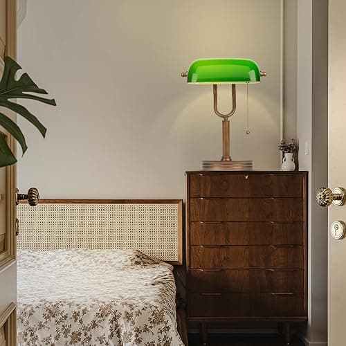 JCPYIUL Green Glass Bankers Lamp, Retro Desk Lamp with USB Wireless Charging Port, Classic Pull Chain Switch Table lamp, for Home Office nightstand Bedside Study Desk Library thumbnail 7
