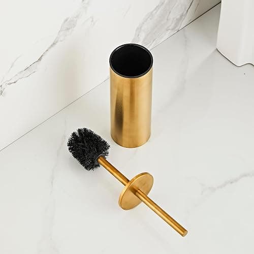 Brushed Gold Toilet Brush and Holder Set - Stainless Steel Toilet Bowl Scrubber with Replaceable Head & Splash Guard thumbnail 5