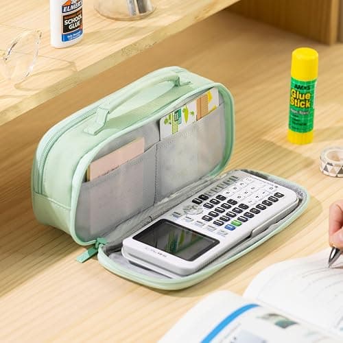 EASTHILL Large Capacity Pencil Case Pen Pouch Organizer Canvas Pencil Bag with Handle School Supplies for Teen Girls-Green thumbnail 2