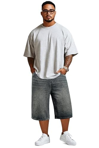 GINGTTO Mens Baggy Jean Shorts Loose Fit Long Denim Shorts Below Knee 15 Inch Inseam thumbnail 8