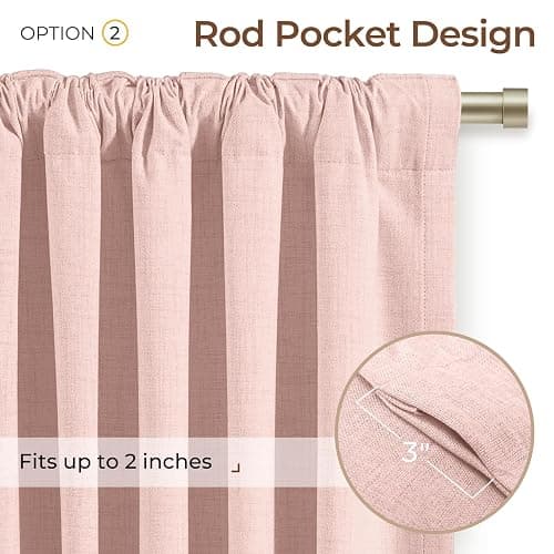 INOVADAY 100% Blackout Curtains 84 Inches Length 2 Panels Set, Back Tab/Rod Pocket Linen Black Out Curtains for Bedroom, Thermal Insulated Window Drapes - Blush Pink, W50 X L84 thumbnail 4