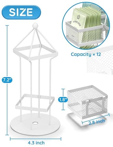 VOGWOLTH Tea Bag Organizer, Tea Bag Storage Holder Spinning Carousel 96 Teabags Container, Lazy Susan Coffee Creamer Sweetener Tea Caddy for Kitchen Counter Cabinet Pantry Shelf Organizer thumbnail 2