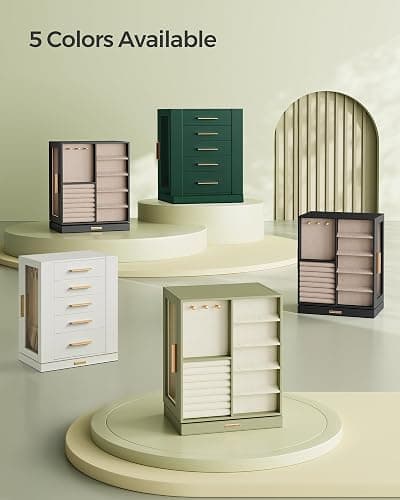 SONGMICS Jewelry Box 360° Rotating, Jewelry Storage Case with 5 Drawers, Jewelry Organizer, Glass Window, Spacious, Vertical Jewelry Storage, Open Design, Great Gift, Laurel Green UJBC170C02 thumbnail 6