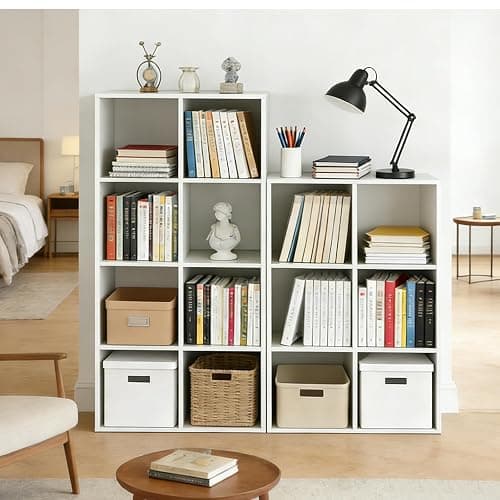 SageNest 8-Cube Storage Organizer Shelf, Open Cube Bookshelf, Reversible Bookcase, Sturdy Modern Storage for Home Office, Bedroom, Living Room, White thumbnail 6