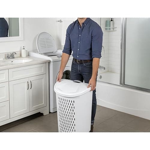 Wheeled Laundry Hamper with Retractable Handle, Plastic Rolling Laundry Basket for Easy Transport, Large 2-Bushel Capacity Clothes Hamper. Suitable for Laundry Rooms, Bathrooms, and Dormitories. White thumbnail 6