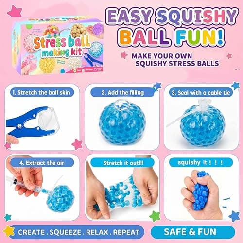 DIY Stress Ball Squishy Making Kit- 16 TPR Skins, 20 Fillers, Stress Ball Empty Bead Squishy Clear kit, Create ASMR Anxiety Relief Toys, Handmade Fidget Squishy Stress Balls, Party Favors for Party thumbnail 5