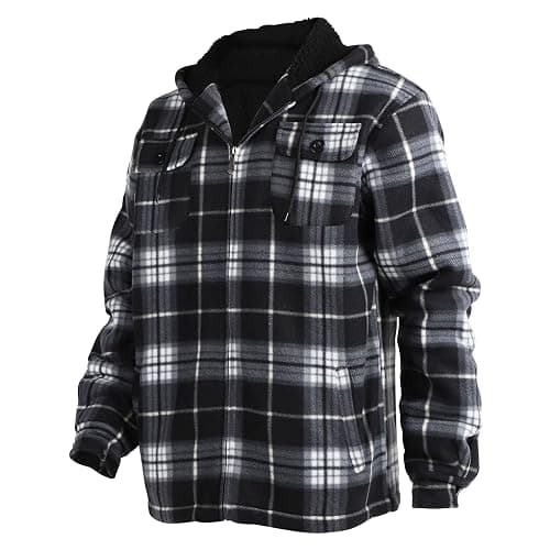 Facitisu Hoodies for Men Sherpa Lined Heavyweight Flannel Jackets Fleece Plaid Winter Warm Coats thumbnail 2