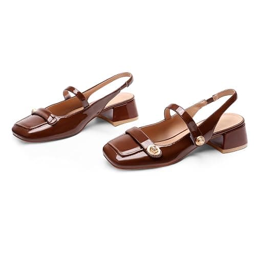 Slingback Mary Jane Heels for Women Low Block Heel Closed Square Toe Pump Shoes Heels Classic Daily Office Dressy Shoes thumbnail 5